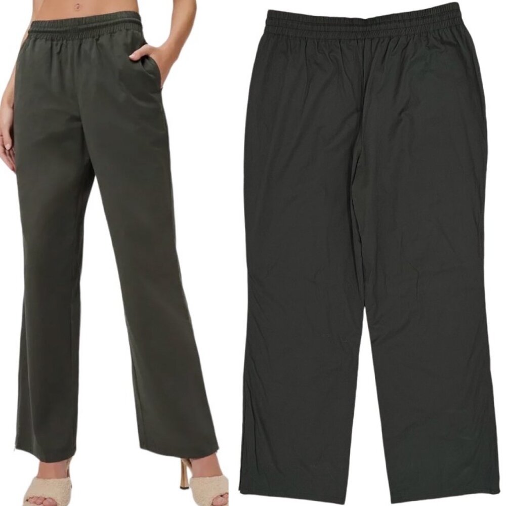 Good American Brushed Wide-Leg Track Ankle Zip Pants in INK001 Women's Size XL